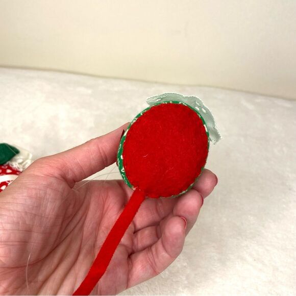Vintage Handmade Christmas Mouse Ornaments Figurines Fabric Festive Green Red - Picture 9 of 12